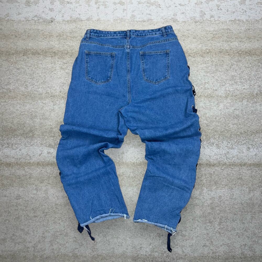 Vintage Y2K Boohoo Jeans Womens 12 Baggy Wide Leg Fit Medium Wash Laced Denim - Picture 2 of 5